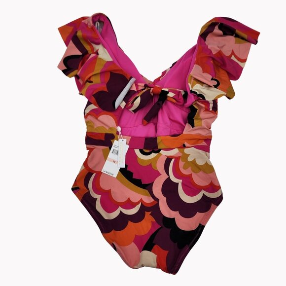 Trina Turk womens size 10 Fan Faire Ruffle Plunge One-Piece Swimsuit New - Picture 6 of 11